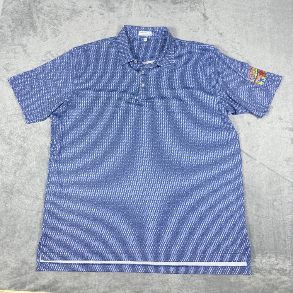 Peter Millar Mens XXL Polo Shirt Blue Geometric Summer Comfort Short Sleeve Logo